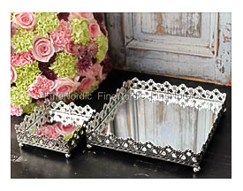 Chic Antique Mirror Tray With Lace Trim Antique Silver 10 X 10 Cm