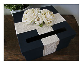 Navy Wedding Card Box With Ivory Lace Satin By Astylishdesign