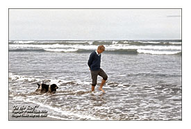 IN THE SURF, Robert F. Kennedy And Freckles Walking Along The Oregon .