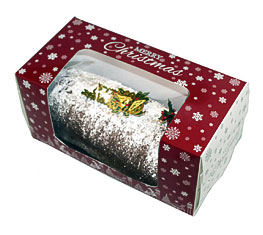 . Cake Boxes > Premium Windowed Christmas Chocolate Log Boxes 8x4x4