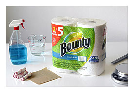 Bounty journal towel on table next to Windex