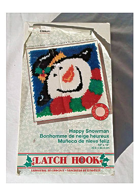 Vintage Caron Wonderart Happy Snowman Latch Hook Kit 12" X 12 .