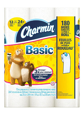 Charmin Basic Toilet Paper 12 Double Rolls = 24 Regular Rolls