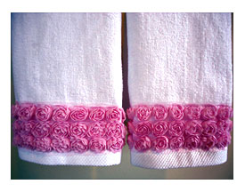 SHABBY ROSE Fingertip Guest Towels 2 Pink Trim On White By UtaLace