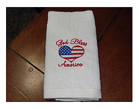 White Embroidered Finger Tip Towel 4th Of July God By Teri3422