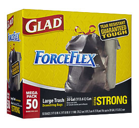 Glad ForceFlex Extra Strong Outdoor Drawstring Trash Bags, Black