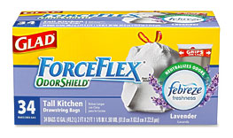 Glad ForceFlex OdorShield Tall Kitchen Drawstring Trash Bags 13 Gal .