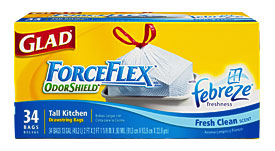 Glad ForceFlex OdorShield Tall Kitchen Drawstring Trash Bags 13 Gal .