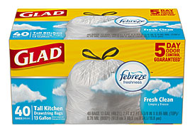 Glad OdorShield Tall Kitchen Drawstring Trash Bags, Fresh Clean, 13 .