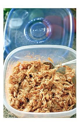 In A Large GladWare® Container, Toss Chopped Chicken With Taco Sauce.
