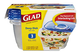 Glad Glad GladWare Deep Dish Food Storage Containers, 64 Oz, 3Per Pack .