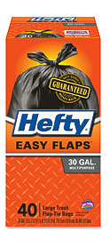 Hefty E27744 Easy Flaps Trash Bags 30 Gal 30" Width X 33" Length X 0 .