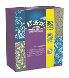 Kleenex Ultra Soft Facial Tissue, 3 Ply, White, 8.75 X 4.5, 75 Box, 4 .