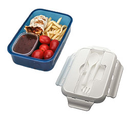 Box With 3 1 Separated Containers And Matching Silverware Blue