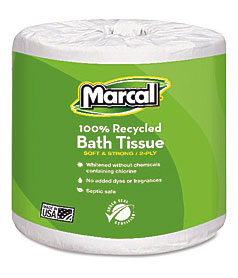 Recycled Bath Tissue 2 Ply 336 Sheets Roll White Soft, Lint free .