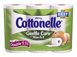 COTTONELLE TOILET PAPER WITH ALOE E DOUBLE ROLL 8 6 PACK 260 Ct .