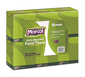 Marcal 100% Recycled Convenience Pack Facial Tissue, White, 80 Box, 6 .