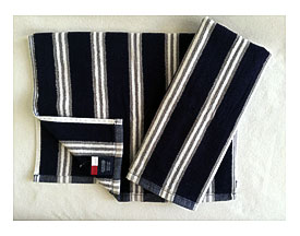 . Hilfiger Striped Navy Blue Grey White Hand Towels Set Of 2 New