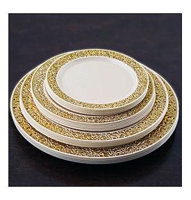 About Plastic 10.25" ROUND PLATES Lacey Trim Party Wedding Disposable .