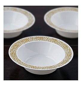 10 Pack White With Gold Trimmed 6oz Round Disposable Bowl .