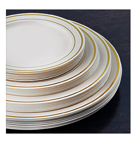 10 Pack Ivory With Gold 9" Round Disposable Plate Tres Chic .