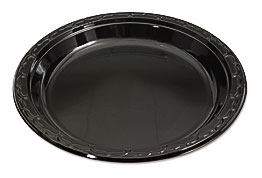 Genpak® Silhouette Black Plastic Plates, 10 1 4 Inches, Round PJP .