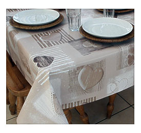 Square Wipe Clean Tablecloth Beige Wooden Heart The Tablecloth .