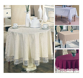 Details About Round Or Rectangular Luxury Tablecloths In White, Cream .