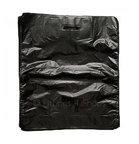 100x Patch Handle Plastic Carrier Bags Clothing Black 38 X 45cm